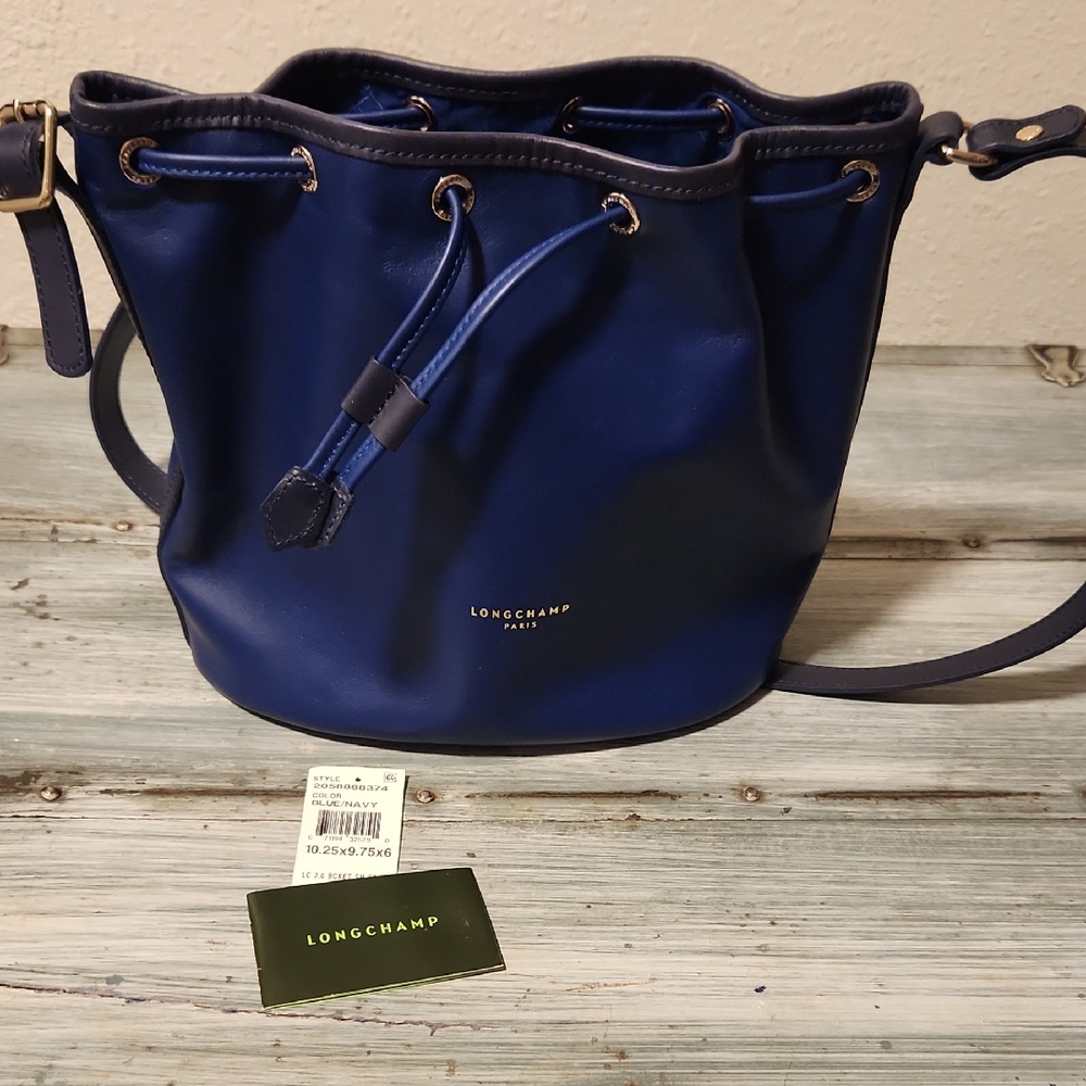 Longchamp Blue Shoulder Bag with Drawstring Closure